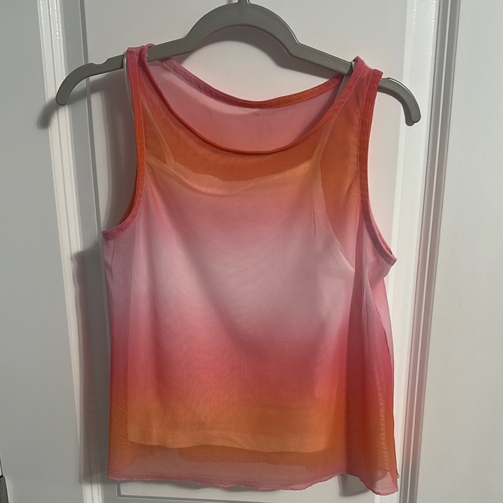 Red and Pink Sleeveless Crop Tank Top